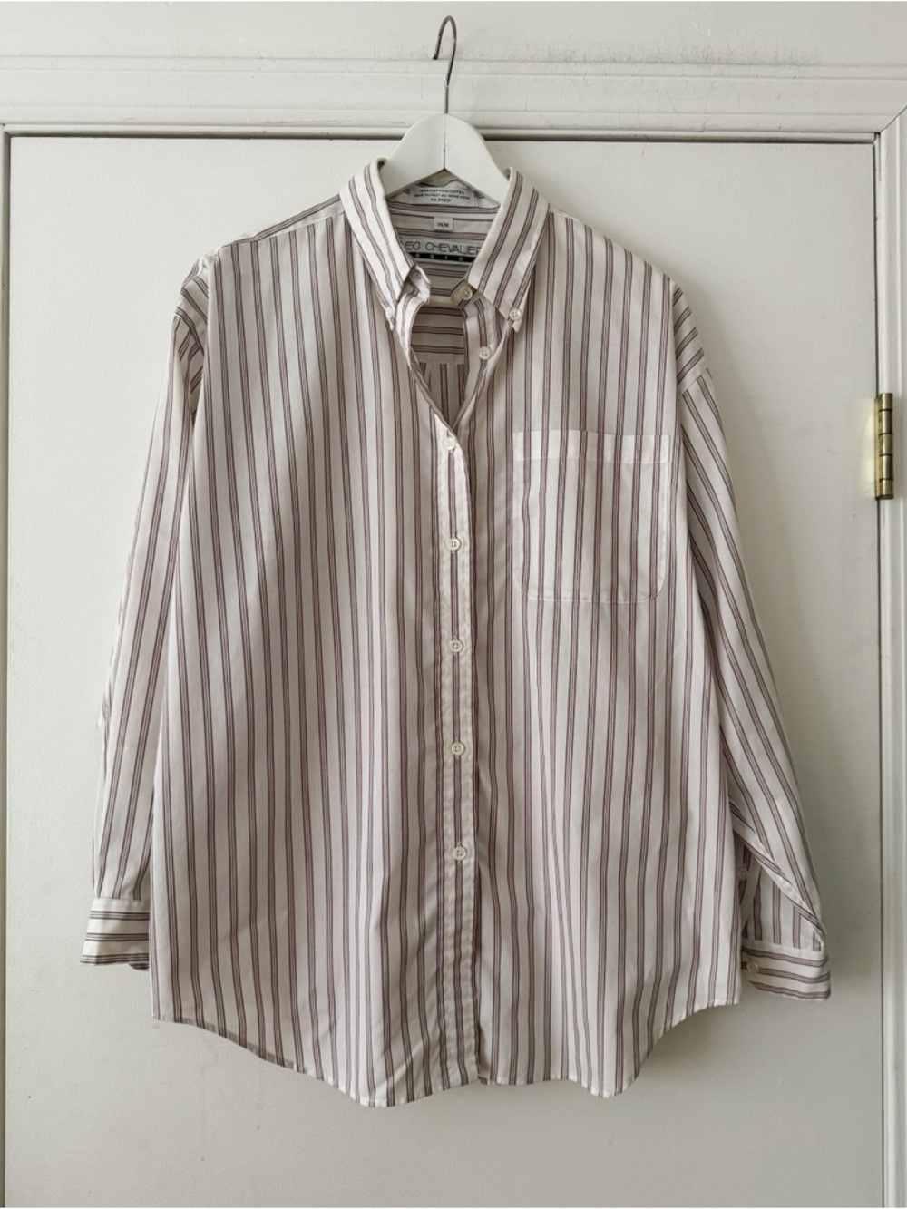 White + Burgundy Striped Cotton Boyfriend Shirt